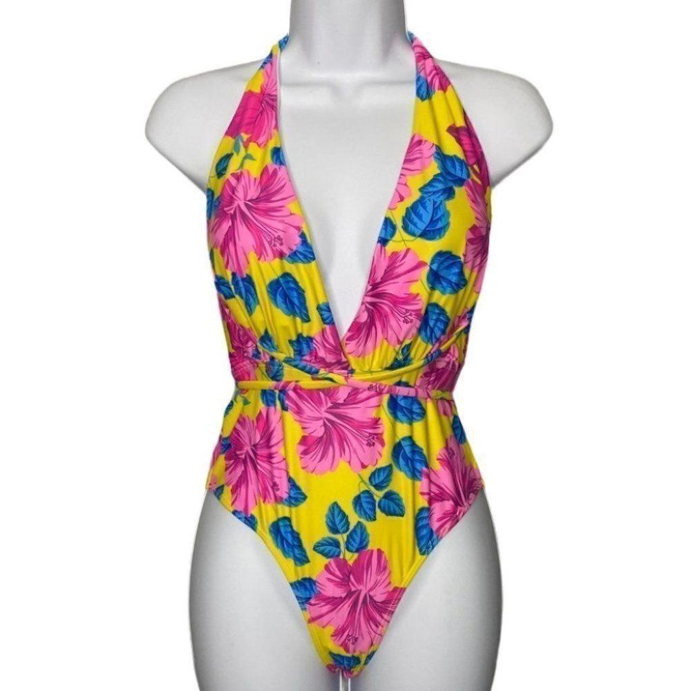 Floral Swimsuit Multi Way Open Back‎ Waist tie